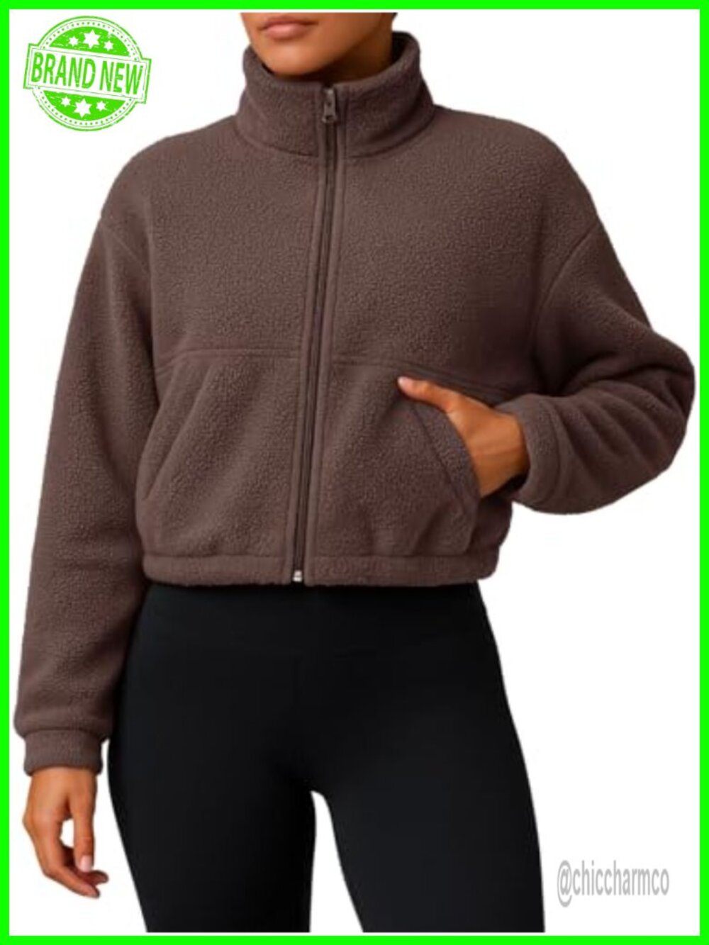 Sherpa Fleece Cropped Full Zip Jacket Cozy Fuzzy Coat
